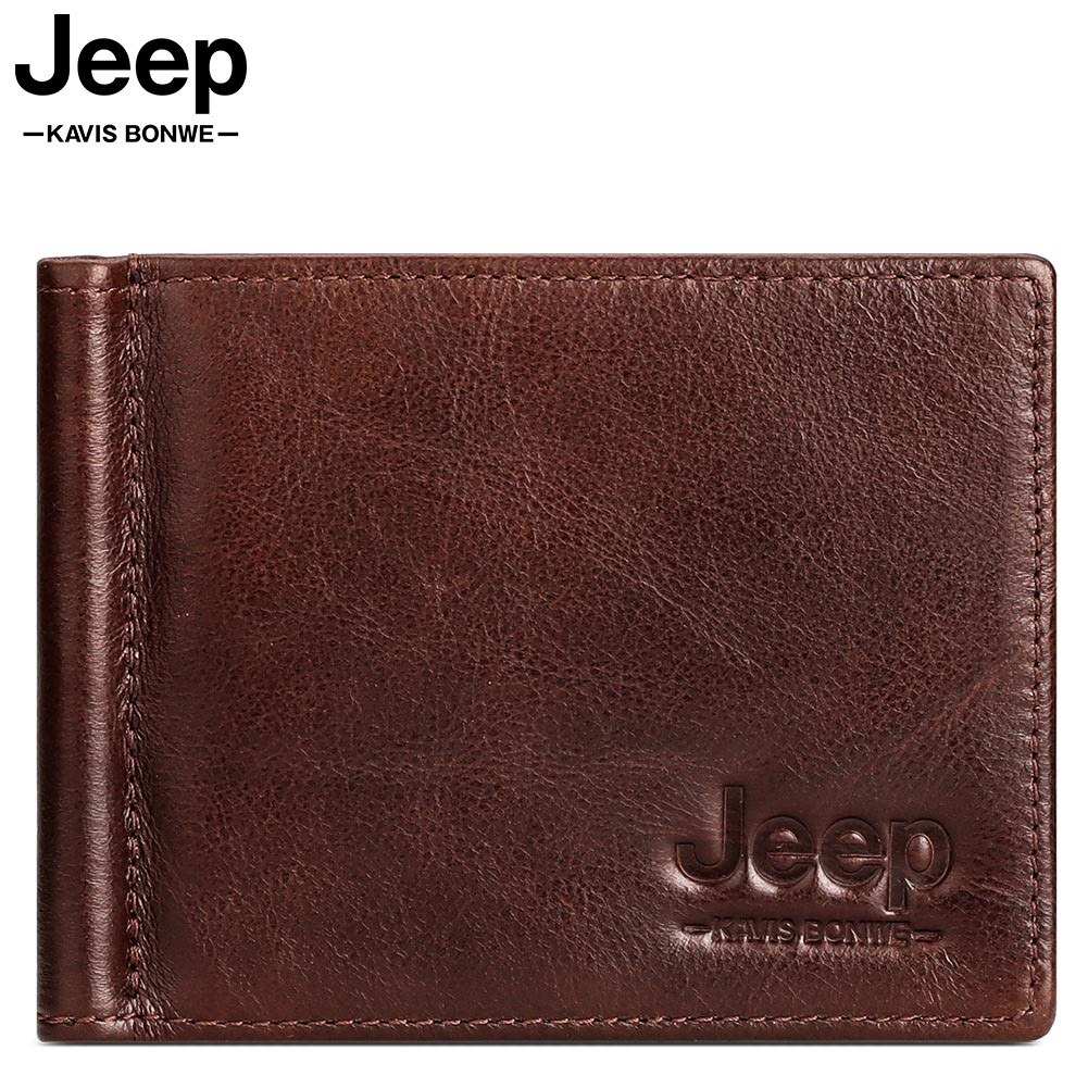 Jeep กระเป๋าสตางค์หนังแท้ แบบคลิปหนีบ สามารถพับได้ ใส่บัตรได้ สําหรับผู้ชาย