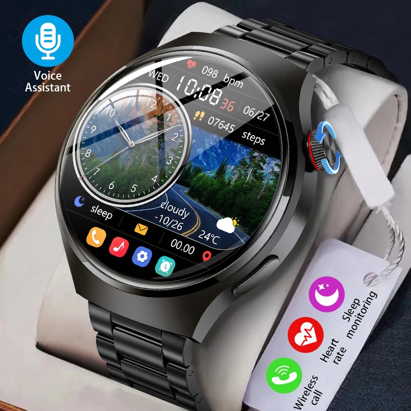 Lige สมาร์ทนาฬิกาบลูทูธผู้ชาย IP68 กันน้ํากีฬา Tracker Heart Rate 1.52 นิ้วหน้าจอสัมผัส Voice Calling SmartWatch สําหรับ Android IOS