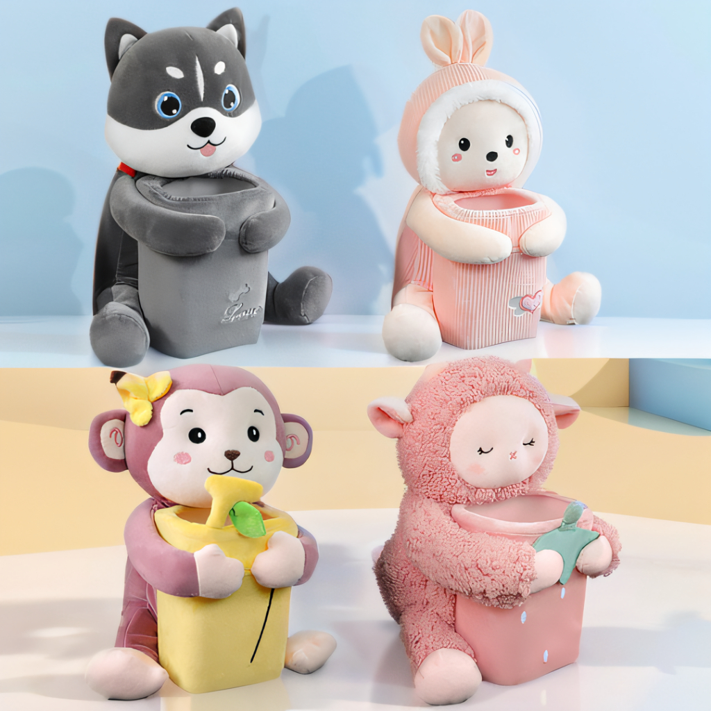 กล ่ องกระดาษทิชชู ่ รถยนต ์ น ่ ารักสัตว ์ ขยะ 2-in-1 Creative Auto Storage Organizer ประหยัดพื ้ นที ่ สามารถ