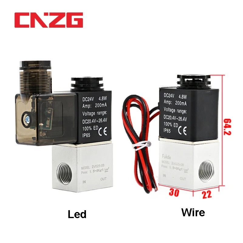2v025-08 1/4 "1/8 2 Way ปกติปิดนิวเมติกอลูมิเนียมไฟฟ้า Solenoid Air Valve Control DC AC
