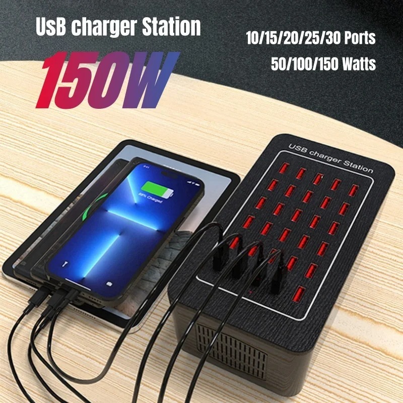 Multi port USB Charger 10 15 20 25 30 พอร์ต HUB 150W 100/50W Universal Desktop Fast Charging Station