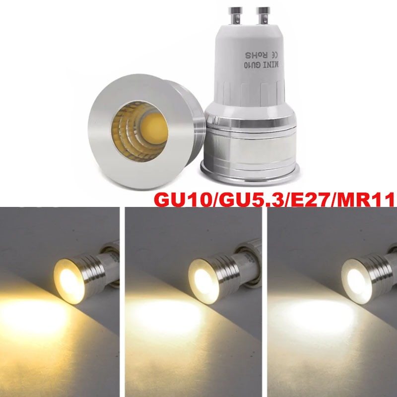 1w 3W หลอดไฟ LED MR11 12V 35 มม.มินิสปอตไลท ์ หลอดไฟ GU5.3 GU10 E27 COB โคมไฟ 220V