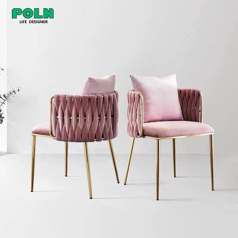 Nordic Modern Minimalistอินเทอร์เน็ตสาวคนดังสีชมพูพนักพิงกำมะหยี่เหล็กDressingเก้าอี้ร้านอาหารสบายๆบ้านเก้าอี้รับประทานอ