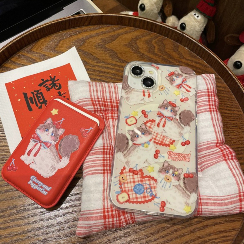 เคสโทรศัพท์มือถือแบบนิ่ม ลายแมว พร้อมช่องใส่บัตร สําหรับ iPhone15pro 15promax 14 14promax 14pro