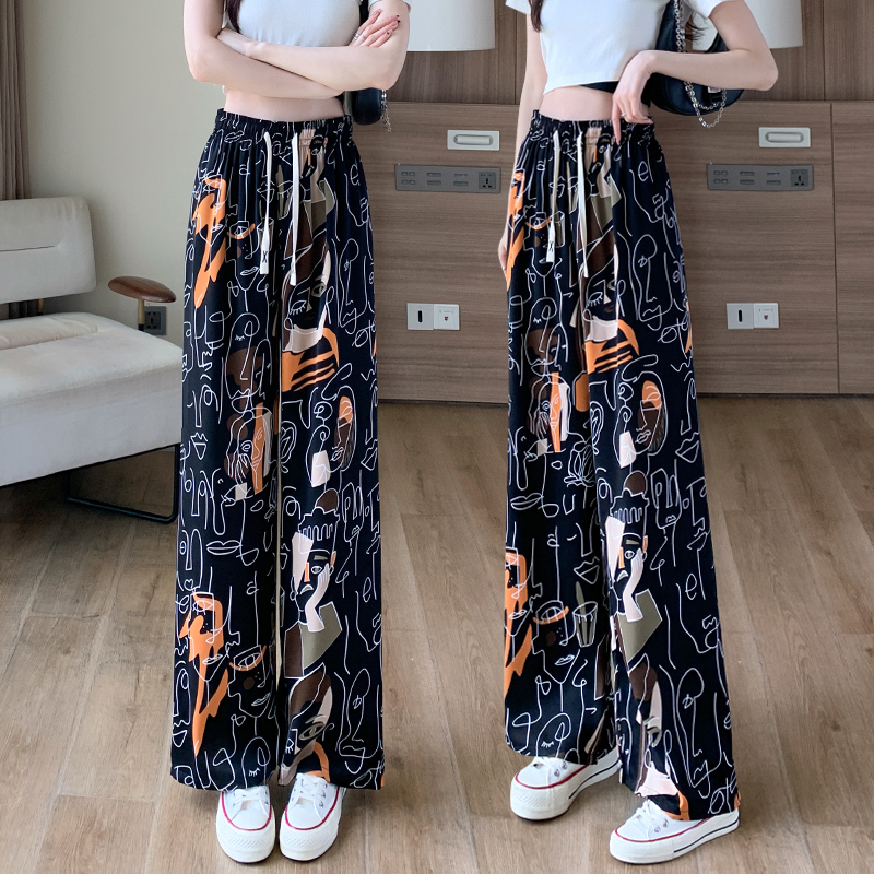 ผู ้ หญิงหลวมกางเกงฮาเร ็ มยาวเลกกิ ้ งขากว ้ างฤดูร ้ อนกางเกงบางสบายสบายๆHousewearยืดหยุ ่ นเอวสูงกางเกงผ ้ าไหม #1421