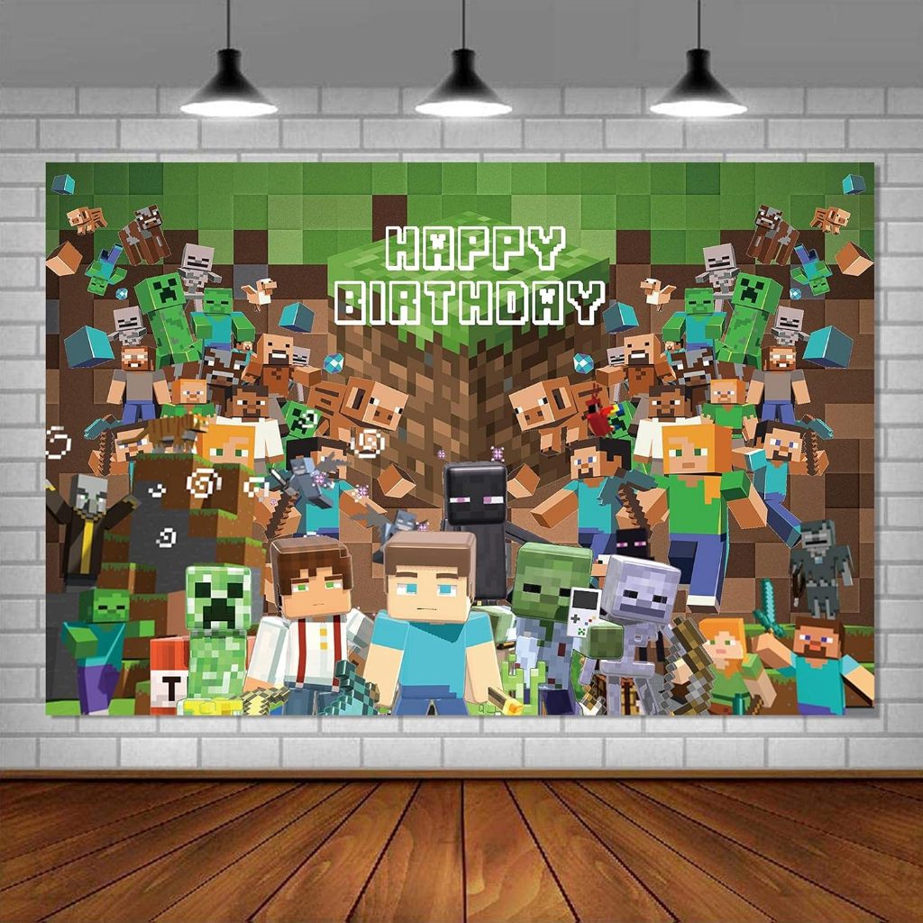Minecraft ธีมพิกเซลการถ ่ ายภาพฉากหลัง My World Pixel เกมธีมวันเกิดตกแต ่ งแบนเนอร ์ Backgroup วิดีโอเกมวันเกิดอุปกรณ ์ และตกแต ่ ง