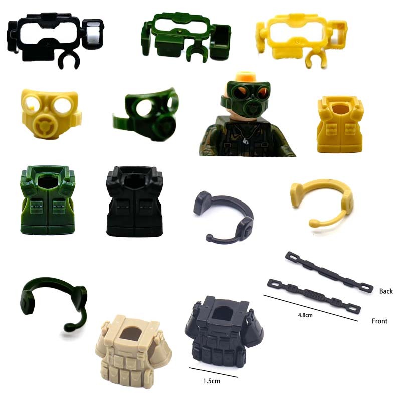 Ww2 ทหาร Building Blocks Solider ตัวเลขของขวัญอิฐเสื ้ อกั ๊ กเข ็ มขัดสายรัดโทรศัพท ์ หูฟังหน ้ ากากของเล ่ นสําหรับเด ็ ก