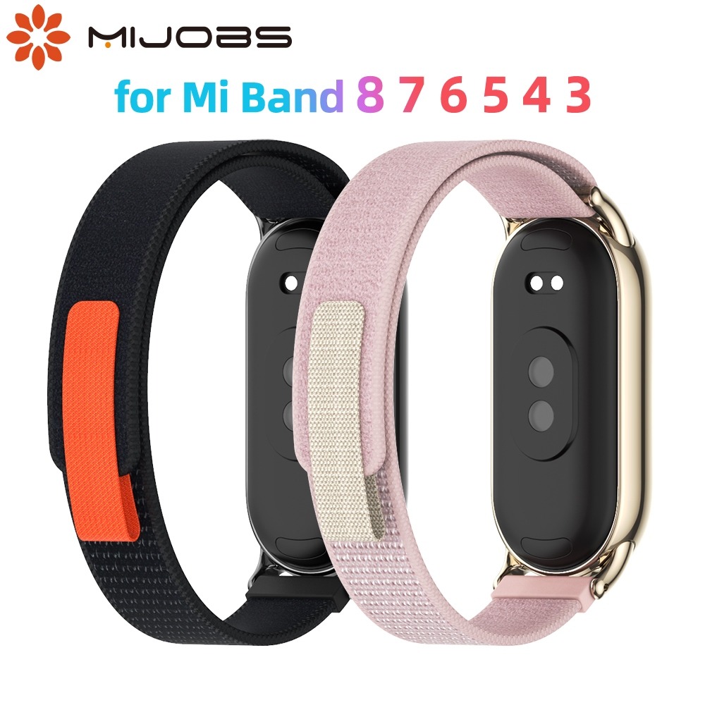 MIJOBS มิโจบ เส้นทางห่วงสําหรับ for Mi Band 9 8 7 6 5 4 3 สายไนล่อนระบายอากาศโลหะด่วนที่วางจําหน่ายเชื่อมต่อป้องกันกรณีผู้ชายผู้หญิงอุปกรณ์เปลี่ย