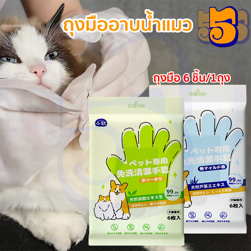 555PET ถุงมืออาบน้ำแมว ถุงมืออาบน้ำ ถุงมือสัตว์เลี้ยงแบบใช้แล้วทิ้ง ถุงมือทำความสะอาดสุนัข 6 ชิ้น/แพ็ค