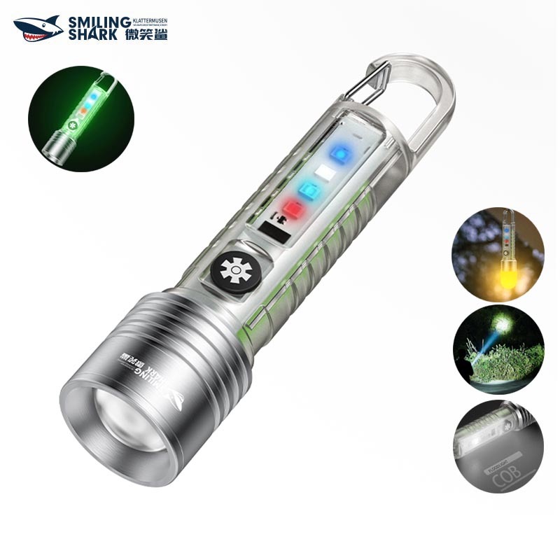 Smilingshark SD5245 ไฟฉาย Led XHP50 3500lumens พวงกุญแจไฟฉาย ซุปเปอร์ไบรท์ Type-C ชาร์จใหม่ได้ 6 โหมดพร้อมแสงสีแดง / น้ำเงิน / ม่วง การออกแบบตะขอ กันน้ำสำหรับตั้งแคมป์ในครัวเรือน