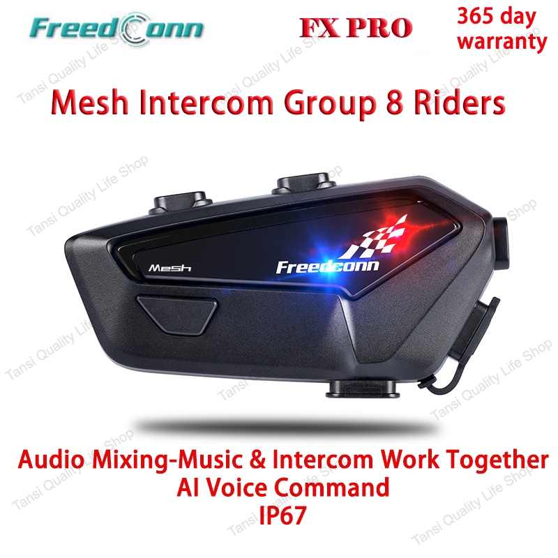 [ของแท้] Freedconn FX Pro Mesh Intercom Group 8 Riders AI Voice Command Audio Mixing-Music & Intercom Work Together IP67