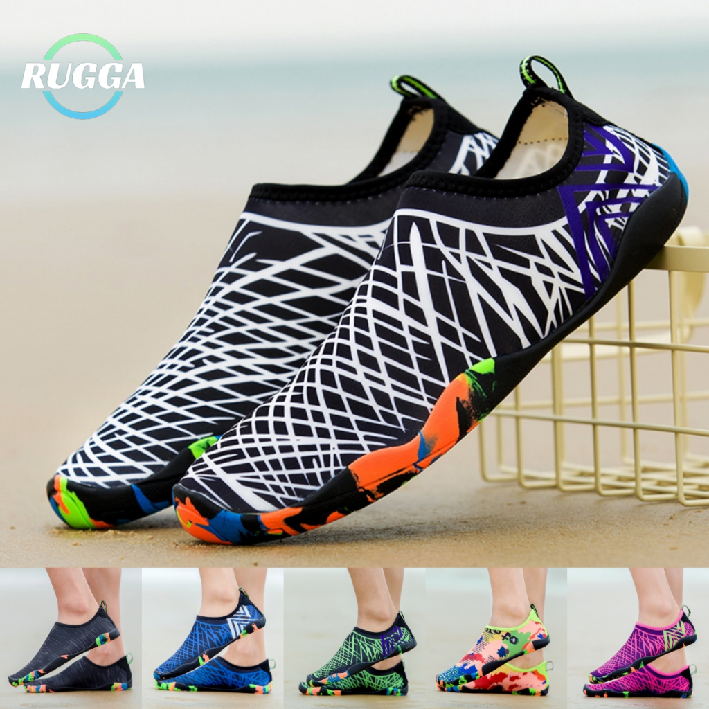 RUGGA Aqua รองเท้าผู้ชายผู้หญิงรองเท้าน้ําชายหาด Anti Slip ตกปลาว่ายน้ําดําน้ํายางรองเท้าออกกําลังกา