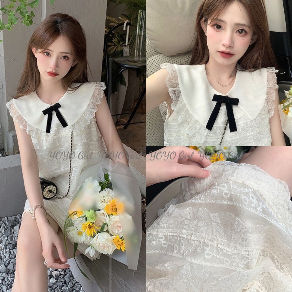 [YOYO [ จัดส ่ งวันเดียวกัน ] กระโปรงสั ้ นเกาหลีสุภาพสตรีชุดลูกไม ้ ฝรั ่ งเศสผู ้ หญิงฤดูร ้ อนสไตล ์ ใหม ่ ชุดเค ้ กชุดเจ ้ าหญิงตุ ๊ กตาคอ A-Line ชุดหลวม