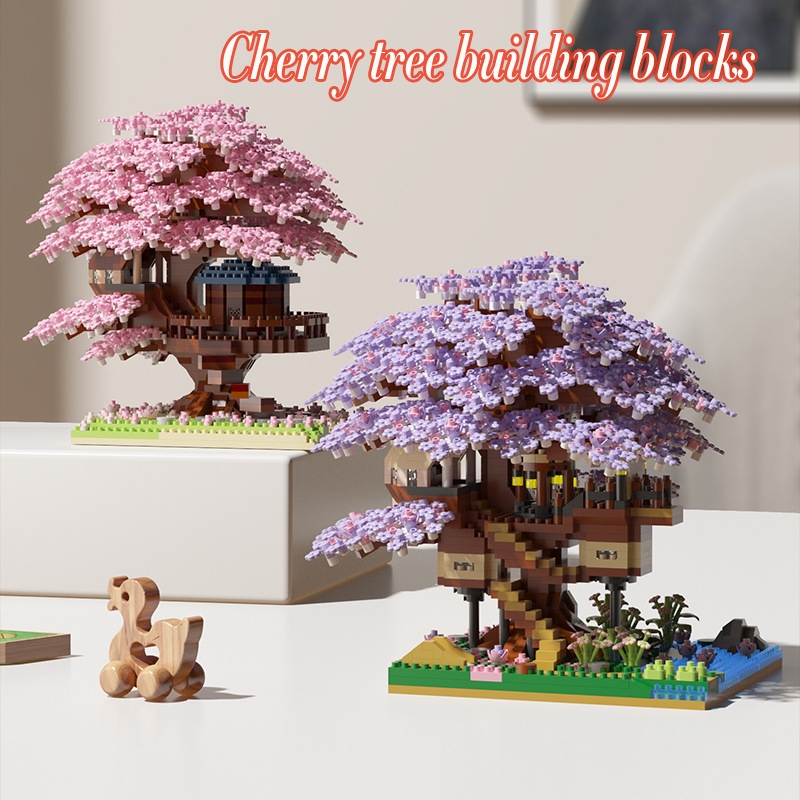Cherry Blossom Tree Building Block อิฐของเล ่ นประกอบอนุภาคเด ็ กการพัฒนาการศึกษาคอลเลกชันของเล ่ นปริศนาเด ็ กชายและเด ็ กหญิงของขวัญวันเกิดของเล ่ นเด ็ ก