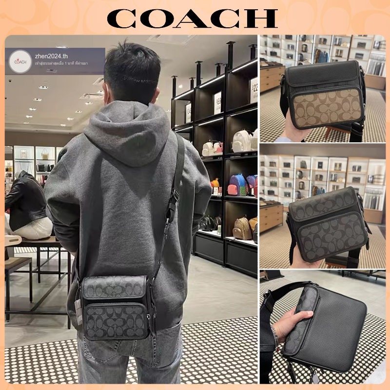 จัดส่งที่รวดเร็ว， % แท้ Coac h กระเป๋าสะพายชาย/สไตล์ซิปลำลอง/กระเป๋าCrossbodyมัลติฟังก์ชั่น/สายคล้องไหล่ปรับได้ C9870 C9871 CC032