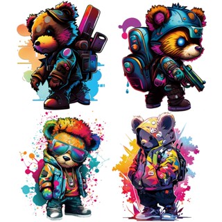Street Teddy Bears สติกเกอร์ความร้อนสีสัน Parches Ropa Diy H…