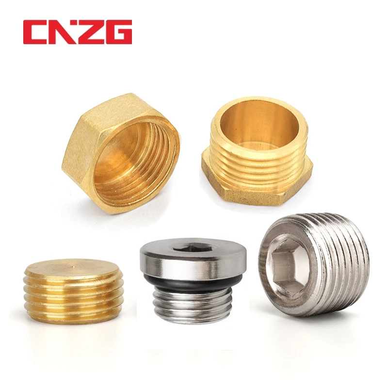 ด้ายชายทองเหลืองท่อ Hex Head End Cap Plug Fitting Coupler Connector อะแดปเตอร์ซ็อกเก็ตหกเหลี่ยมปลั๊ก