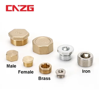 ด้ายชายทองเหลืองท่อ Hex Head End Cap Plug Fitting Coupler Connector อะแดปเตอร์ซ็อกเก็ตหกเหลี่ยมปลั๊ก