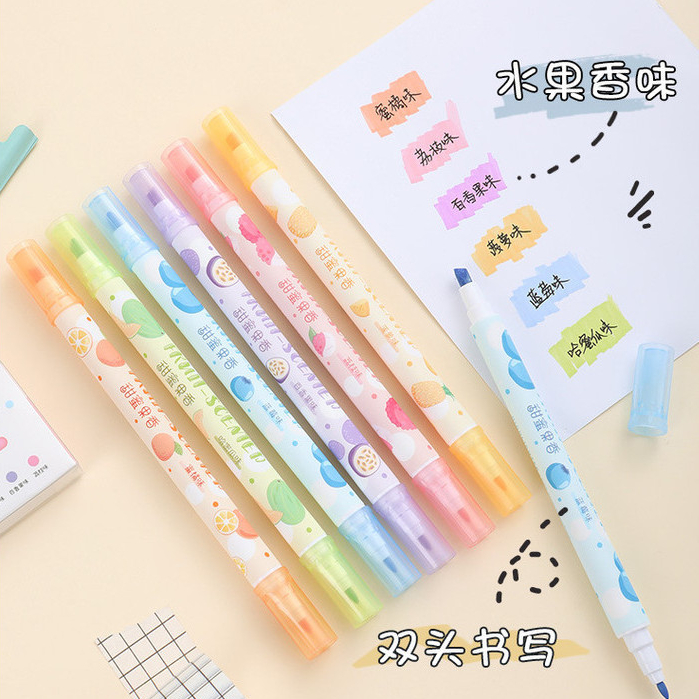 Double-headed ผลไม ้ กลิ ่ นหอม Highlighter ปลอดสารพิษนักเรียนพลาสติกภาพวาดปากกาน ้ ําหอม Highlighter