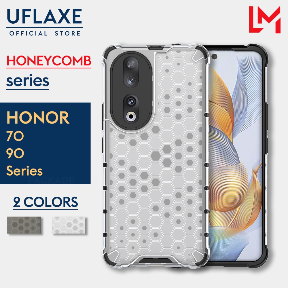 UFLAXE Honeycomb เคสแข็งกันกระแทกสำหรับ Honor 70 70 Pro Plus Honor 90 / Honor 90 Lite เคสโทรศัพท์โปร่งแสงใสป้องกันเต็มรูปแบบ เคสป้องกันการกระแทกที่ทนทาน