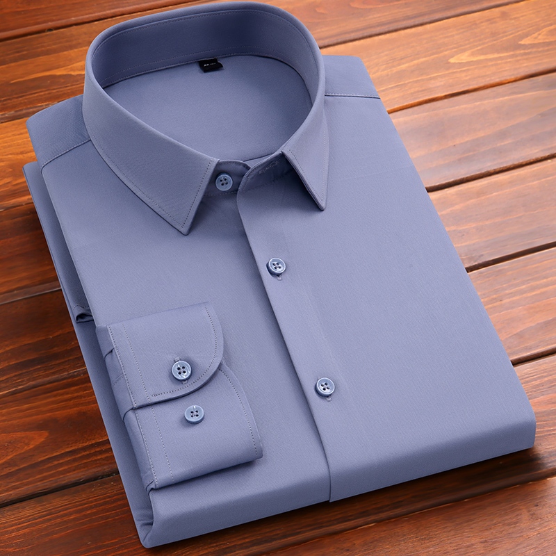 แขนยาวลําลองไม่มีรีดผ้าธรรมดาสไตล์เกาหลีสํานักงานธุรกิจทํางานเสื้อเชิ้ตผู้ชายอย่างเป็นทางการ - รูปที่ 4