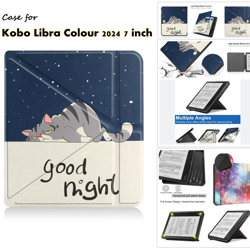 For New Kobo Libra Colour 2024 7 inch E-reader Cute Case E-Book Cover Multi Folding Tablet Case