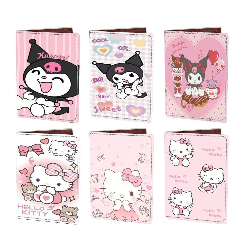 2025 ปกหนังสือเดินทางใหม่ Kulomi Hello Kitty การ์ตูนพิมพ์ PU เคสป้องกันแบบพกพา ID Travel Credential Card Holder