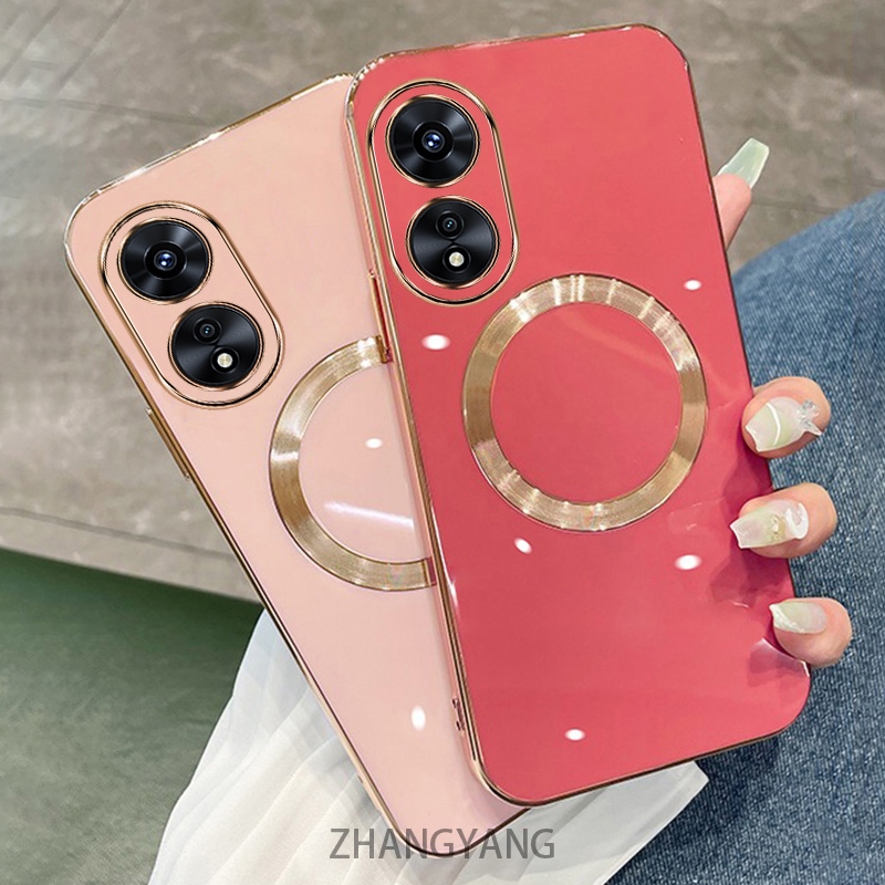 Oppo A58 4G A58 5G A78 4G A78 5GกรณีElectroplatedซิลิโคนTPUเคสโทรศัพท์พร้อมแม่เหล็กดูดที่เรียบง่ายเคสอ่อนและเลนส์ป้องกันการตก