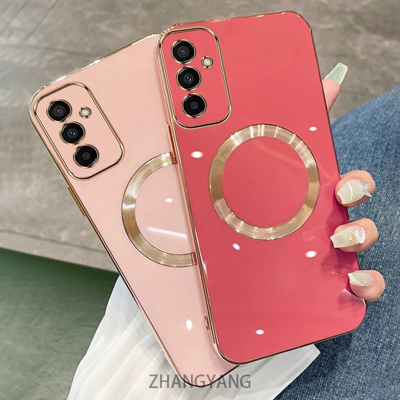Samsung M14 M52 M54 5G case เคสโทรศัพท์ TPU ซิลิโคนด้วยไฟฟ้าพร้อมเคสแบบนุ่มดูดแม่เหล็กเรียบง่ายและเลนส์ป้องกันการตก