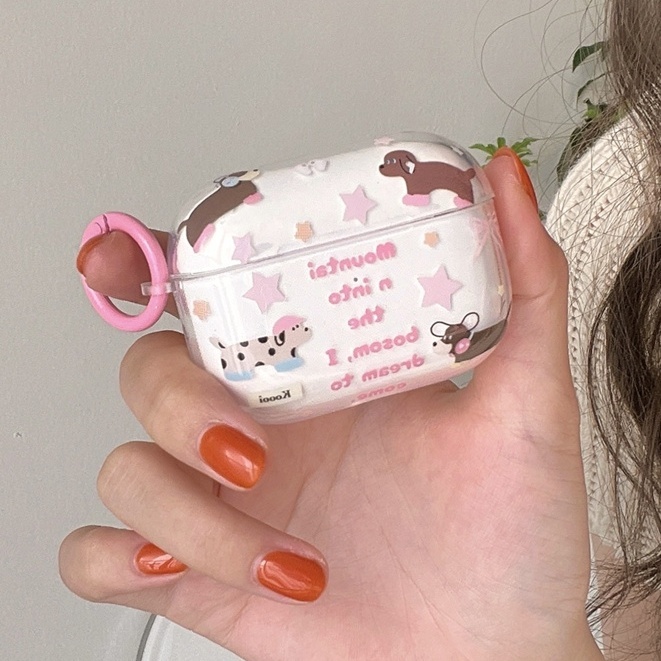 สําหรับ iphone AirPods Pro 2 AirPods 1/2/3/4 IMD- โปร่งใสสีชมพู Star ไส้กรอกสุนัขหูฟังไร้สาย