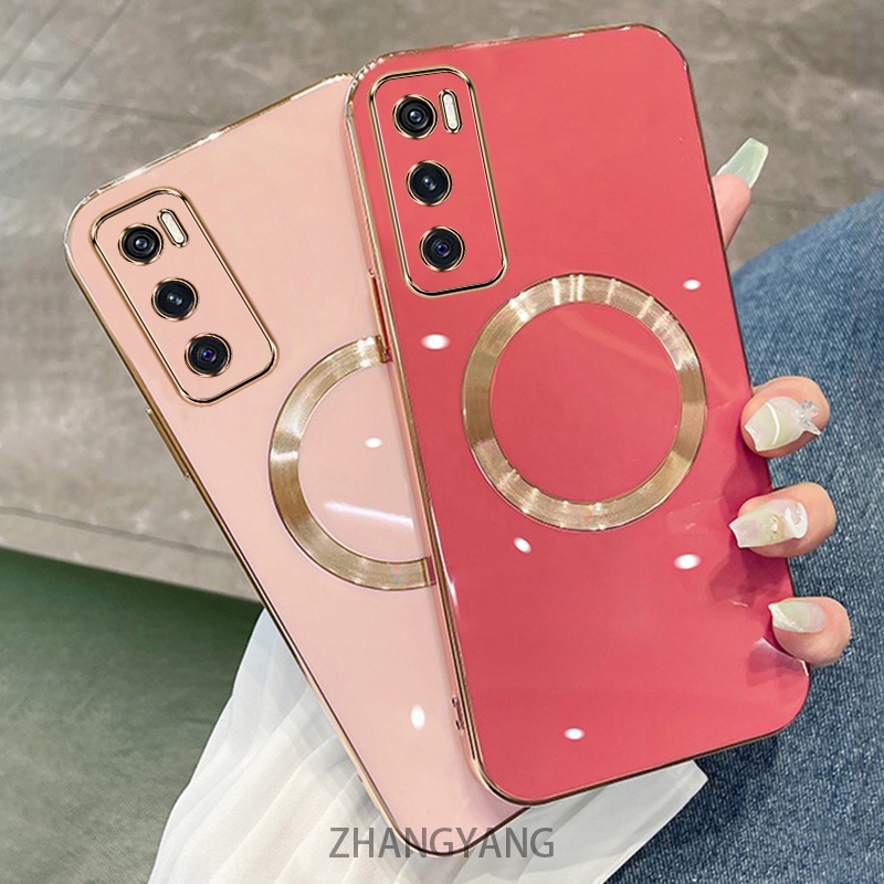 เคส vivo V20 SE เคสโทรศัพท์ TPU ซิลิโคนด้วยไฟฟ้าพร้อมเคสแบบนุ่มดูดแม่เหล็กเรียบง่ายและเลนส์ป้องกันการตก