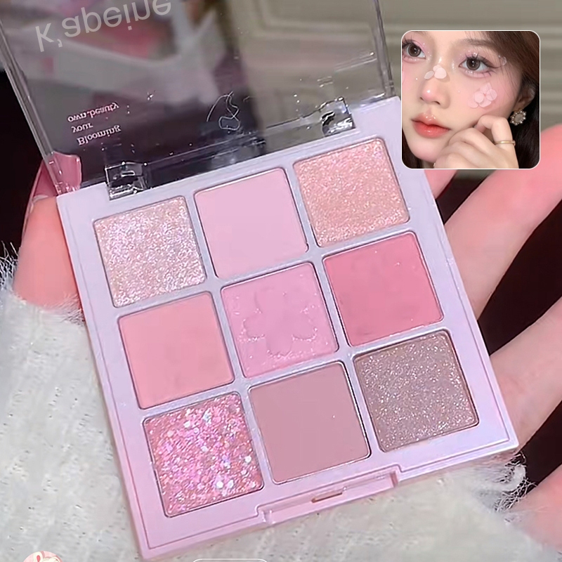Kapein Cherry Blossom 9 สีอายแชโดว์ Palette สีชมพูสีน้ําตาลธรรมชาติ Matte Peral Shimmer Fine Flash สาวฤดูใบไม้ผลิ Day Eye แต่งหน้าอายแชโดว์กันน้ําแป้ง