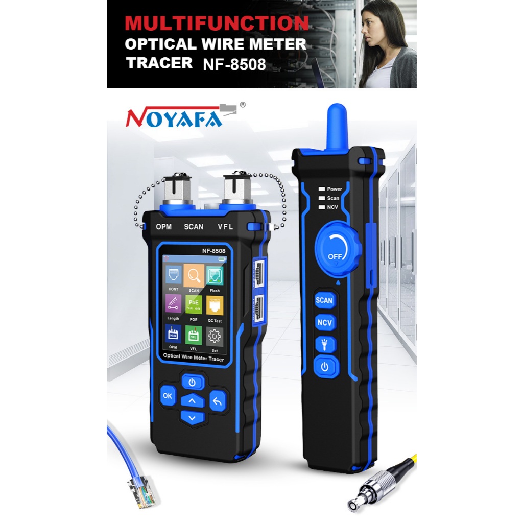 Noyafa เครื่องทดสอบสายเคเบิลเครือข่ายพร้อมเครื่องวัดพลังงานแสง VFL, CAT5 CAT6 Cable Toner Ethernet Cable Tester, RJ11 RJ45 เครื่องทดสอบเครือข่ายสําหรับโทรศัพท์,อีเธอร์เน็ต,วิดีโอ, PoE Tester Cable Tracker