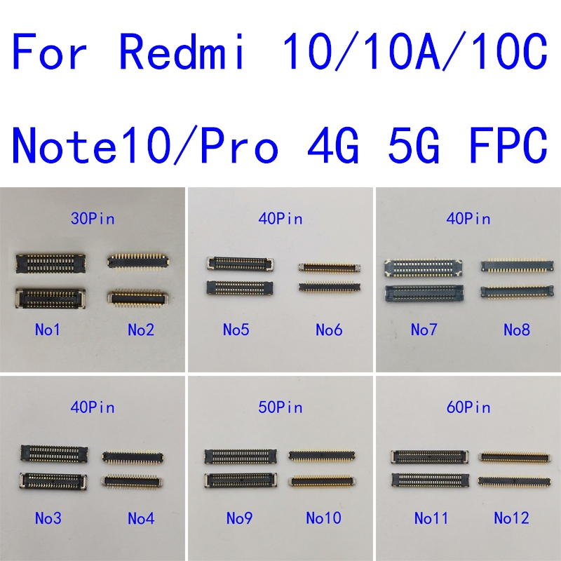 2-10pcs 40 50 60 Pin จอแสดงผล LCD FPC Connector สําหรับ Xiaomi Redmi 10/10A/10C หมายเหตุ 10 4G/Note10 Pro 5G ชาร์จ Usb Charger