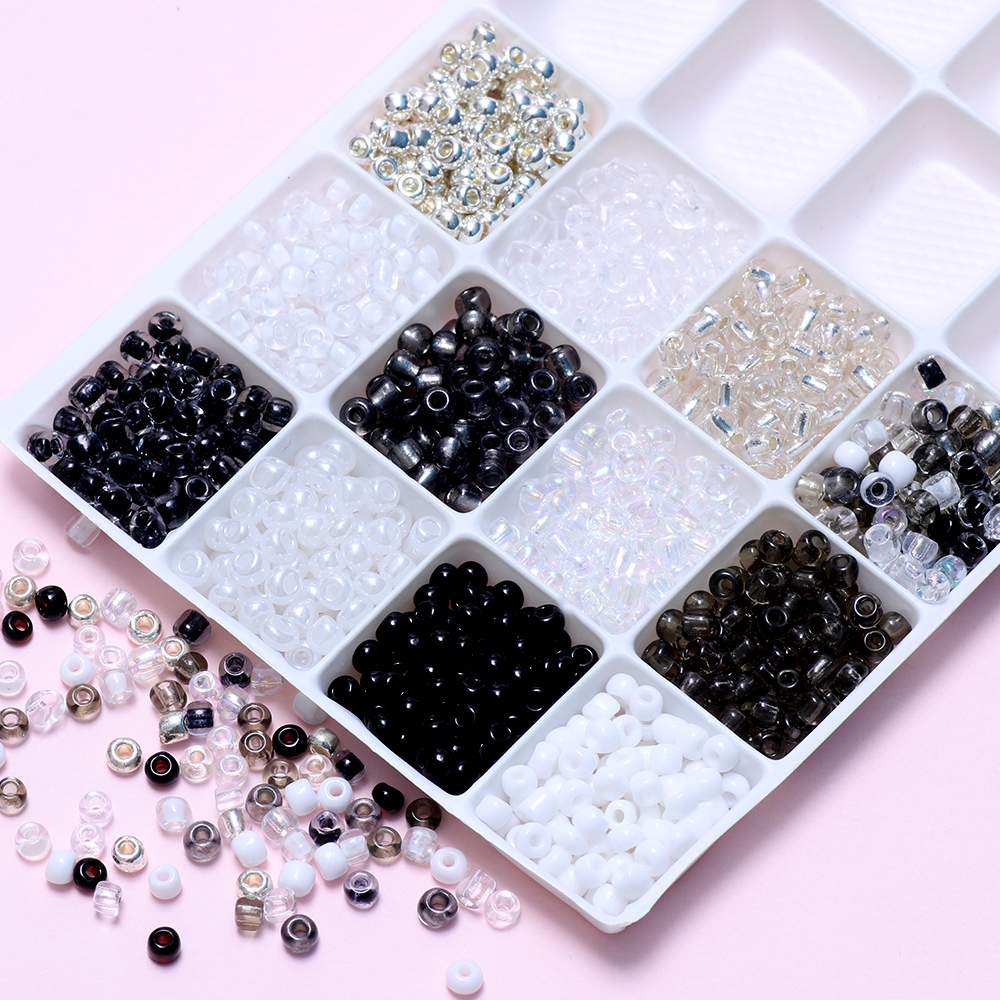 2 มม.3 มม.4 มม.10 กรัมลูกปัดแก ้ วสีขาวสีดํา Charms Diy สําหรับเครื ่ องประดับทําแก ้ วลูกปัดข ้ าว