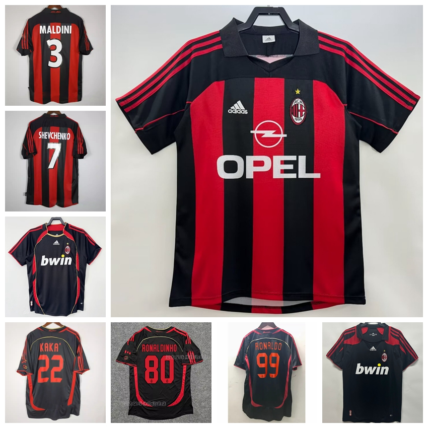 2000-02 06-07 07-08 ซีซั่น AC Milan Retro Home Away Jersey ฟุตบอล Maldini Shevchenko Inzaghi Pirlo K