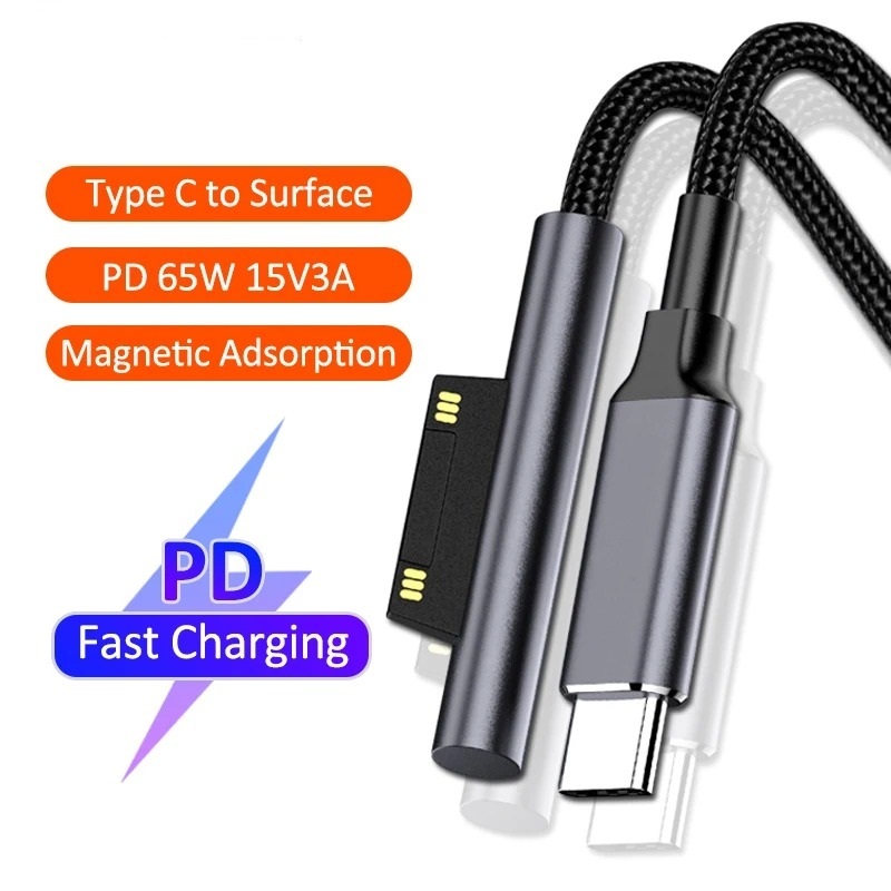 65w 15V 3A USB C แหล่งจ่ายไฟอะแดปเตอร์ชาร์จสําหรับ Microsoft Surface Pro X 8 7 6 5 4 3 ประเภท C PD แท็บเล็ตปลั๊กชาร์จอย่างรวดเร็ว