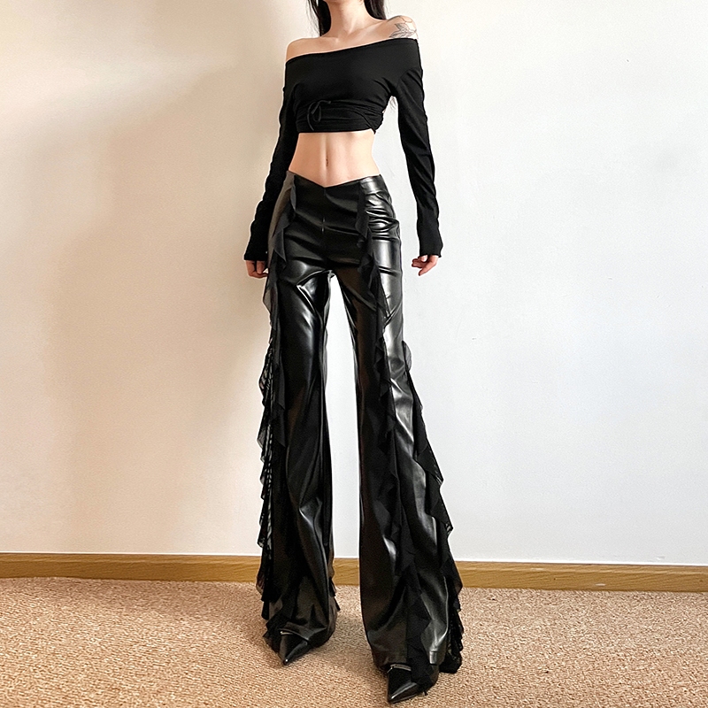 แปลก Puss Casual Cool ยาวกางเกง Skinny Solid Ribbons ขนาดใหญ่อเนกประสงค์บรรยากาศสไตล์การออกแบบอาวุโสแฟชั่น Lady 2024 ร้อนใหม่