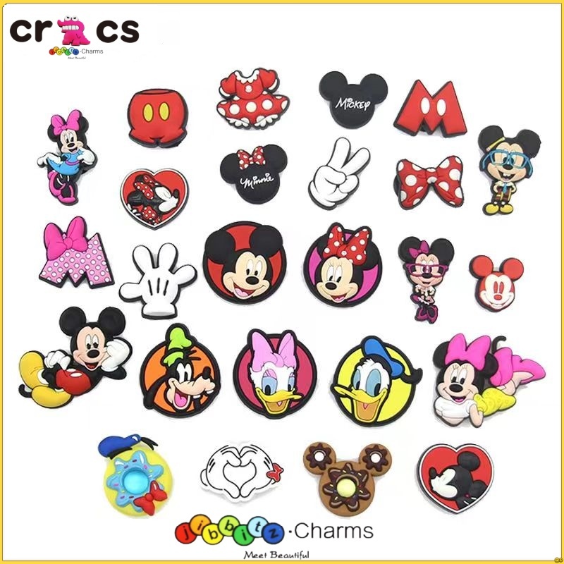 2023 อุปกรณ์เสริมใหม่ Jibbitz crocs charms คุณภาพสูงการ์ตูนรองเท้าหัวเข็มขัด PVC รูปแบบ Mickey/Minnie
