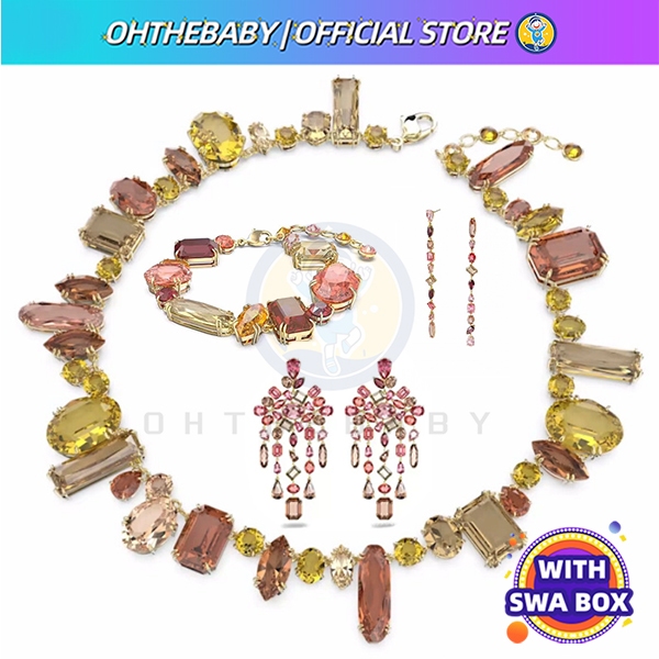 Brown Gema Jewelry Series สร้อยคอ Gema สีน้ําตาล ต่างหู Gema สร้อยข้อมือ Gema Brown Gema Crystal Ser