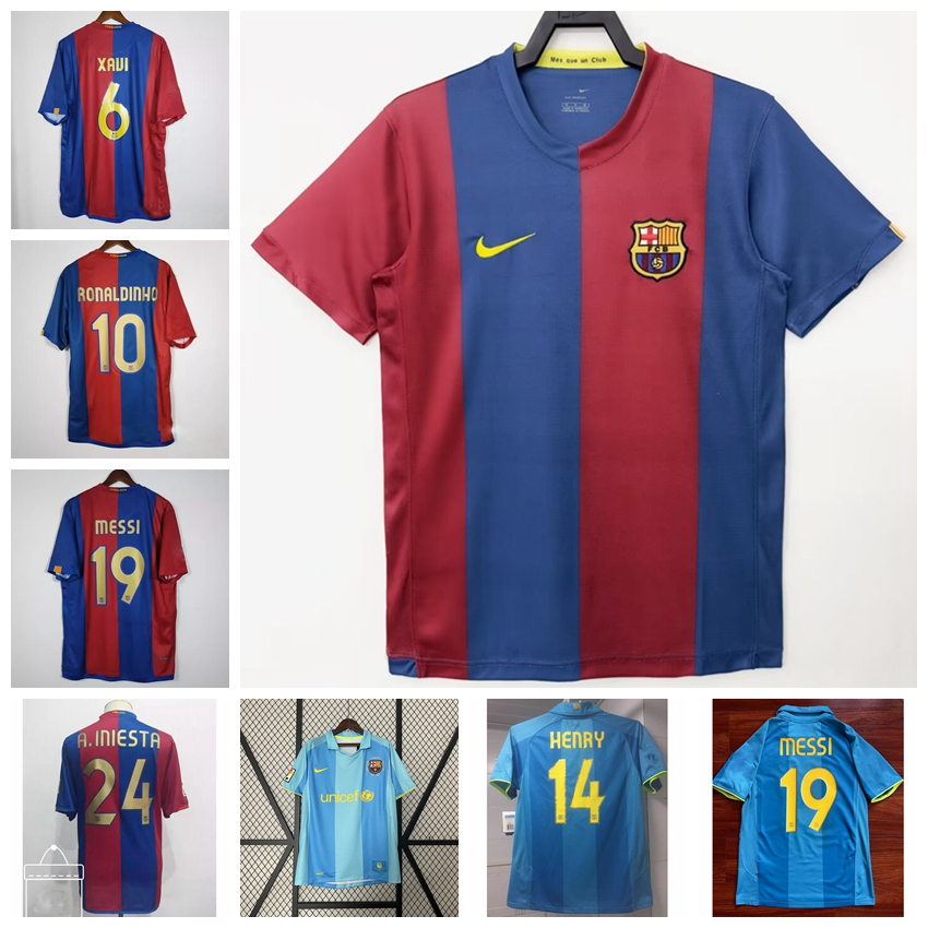 2006-07 07-08 Season Barcelona Retro Home Away เสื้อฟุตบอล Messi Xavi Iniesta Henry Ronaldinho เสื้อ