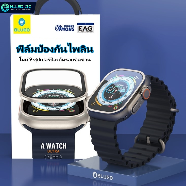 Blueo ใช้ได้กับ Apple Watch Ultra / Ultra 2 / Ultra 3 แซฟไฟร์ฟิล์มกันรอย &ไทเทเนียม การติดตั้งอัต iwatch ultra ฟิล์มกันรอย ทนทานต่อรอยขีดข่วน กันน้ำ ซุปเปอร์ใส