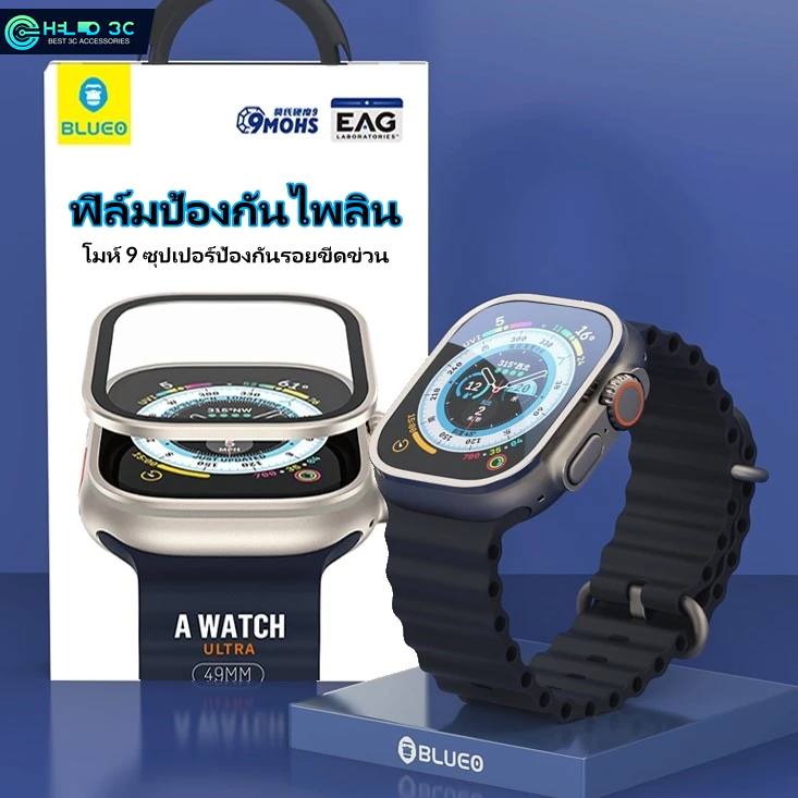 Blueo ใช้ได้กับ Apple Watch Ultra / Ultra 2 / Ultra 3 แซฟไฟร์ฟิล์มกันรอย &ไทเทเนียม การติดตั้งอัต iwatch ฟิล์มกันรอย ทนทานต่อรอยขีดข่วน กันน้ำ ซุปเปอร์ใส