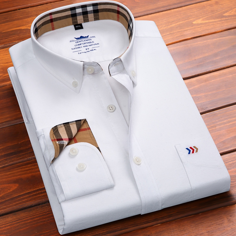 ลําลองผ้าฝ้าย 100% แขนยาว Oxford สไตล์เกาหลี Social Splicing เสื้อเชิ้ตผู้ชาย