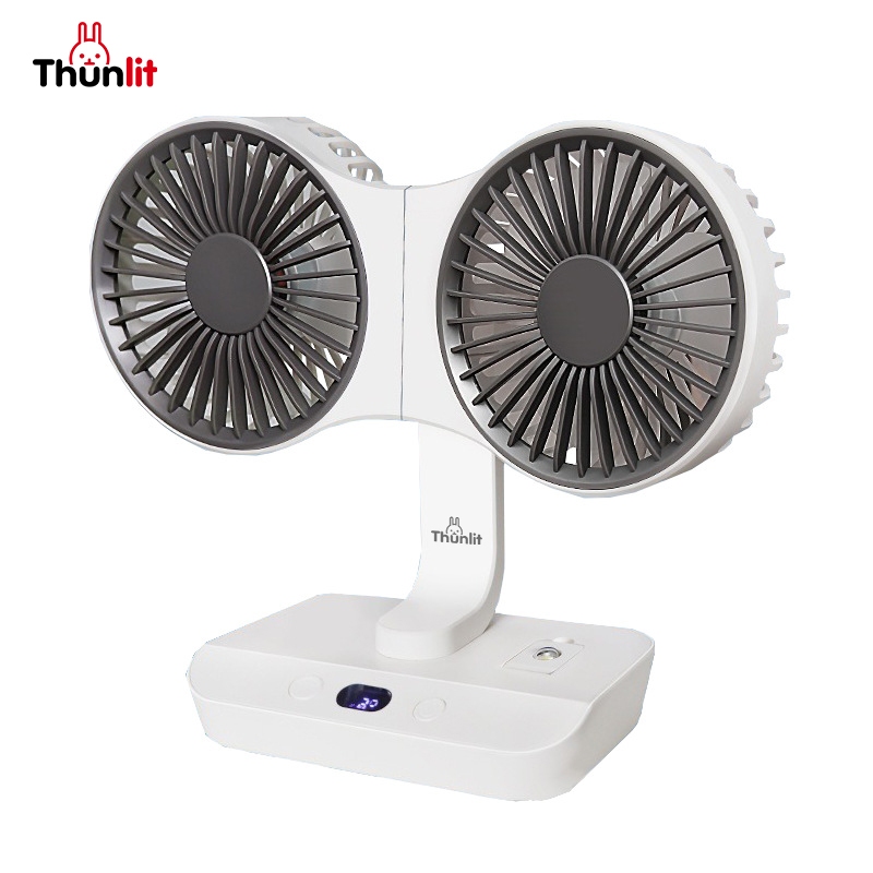 Thunlit พัดลมสองหัวจอแสดงผล LED สั ่ น 4000mAh พัดลมตั ้ งโต ๊ ะขนาดเล ็ กสองหัวแบบชาร ์ จไฟได ้ 4 สปีดปรับได ้