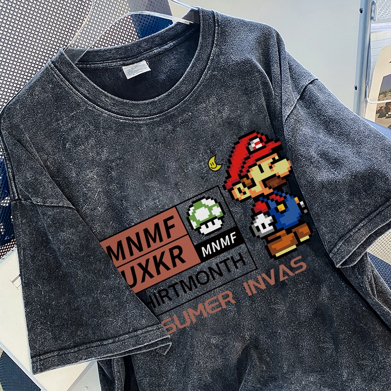 TIHIK เสื้อยืดฟอก oversize ลายการ์ตูน cotton100 เนื้อผ้านิ่มม ใส่สบาย Y0250-1