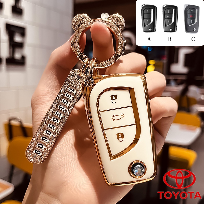 Toyota REVO/Altsi 2014- 2019/Yaris 2014/Vios 2/3 ปุ ่ มรีโมทฝาครอบกุญแจรถพวงกุญแจผู ้ ถือกุญแจป ้ องกันการสูญหายหมายเลขแผ ่ น