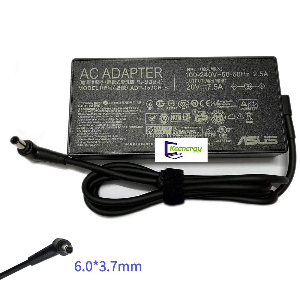 Asus 20V 7.5A 150W 6.0 มม.* 3.7 มม.อะแดปเตอร์สําหรับ Asus FX506L FX505DT A15 F15 Charger