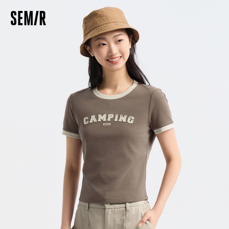 Semir เสื้อยืด crop แขนสั้นผู้หญิง ฤดูร้อน 2024 Slim-fit
