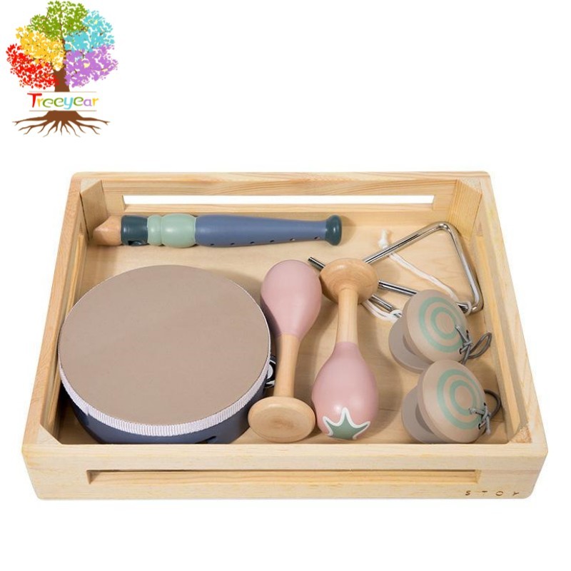 Treeyear Baby Musical Instruments-Montessori ของเล ่ นไม ้ สําหรับเด ็ กวัยหัดเดิน 1-3,Neutral Color Percussion Instruments Set